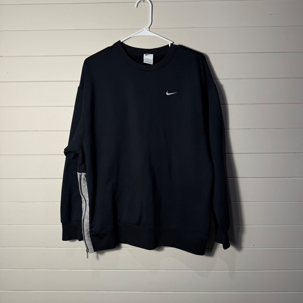 Nike Therma-FIT Crewneck‎ Sweatshirt Black Side Zip DD6152-010 Women's Medium